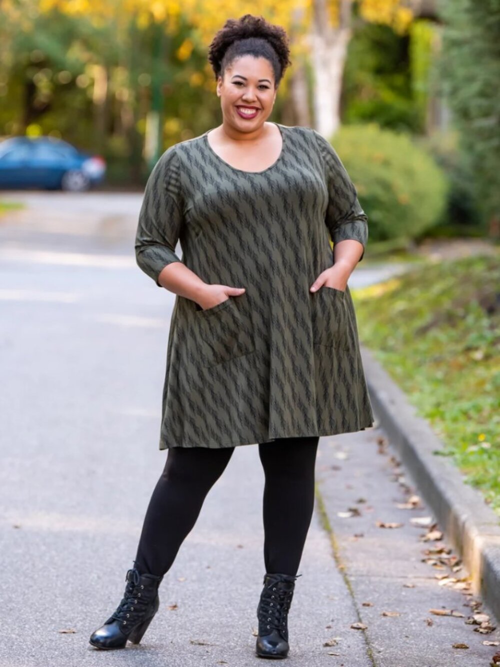 Blue Sky Olive Green Printed Bamboo Cotton Jersey A-Line Tunic